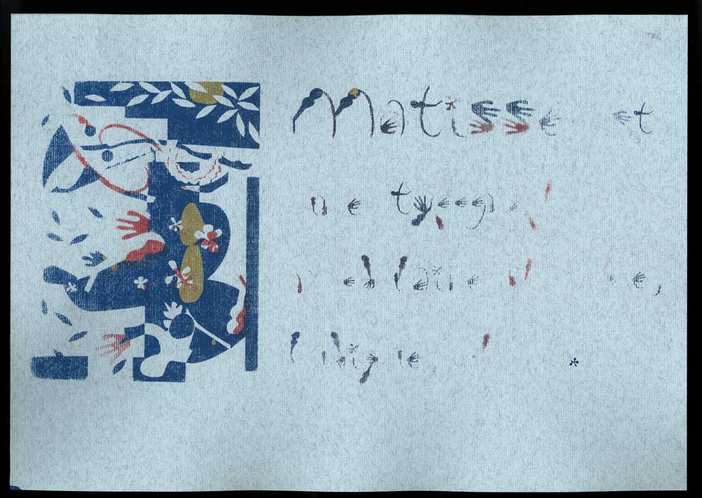 affiche specimen sérigraphiée en 3 couleurs (bleu, rouge et doré) sur papier doré